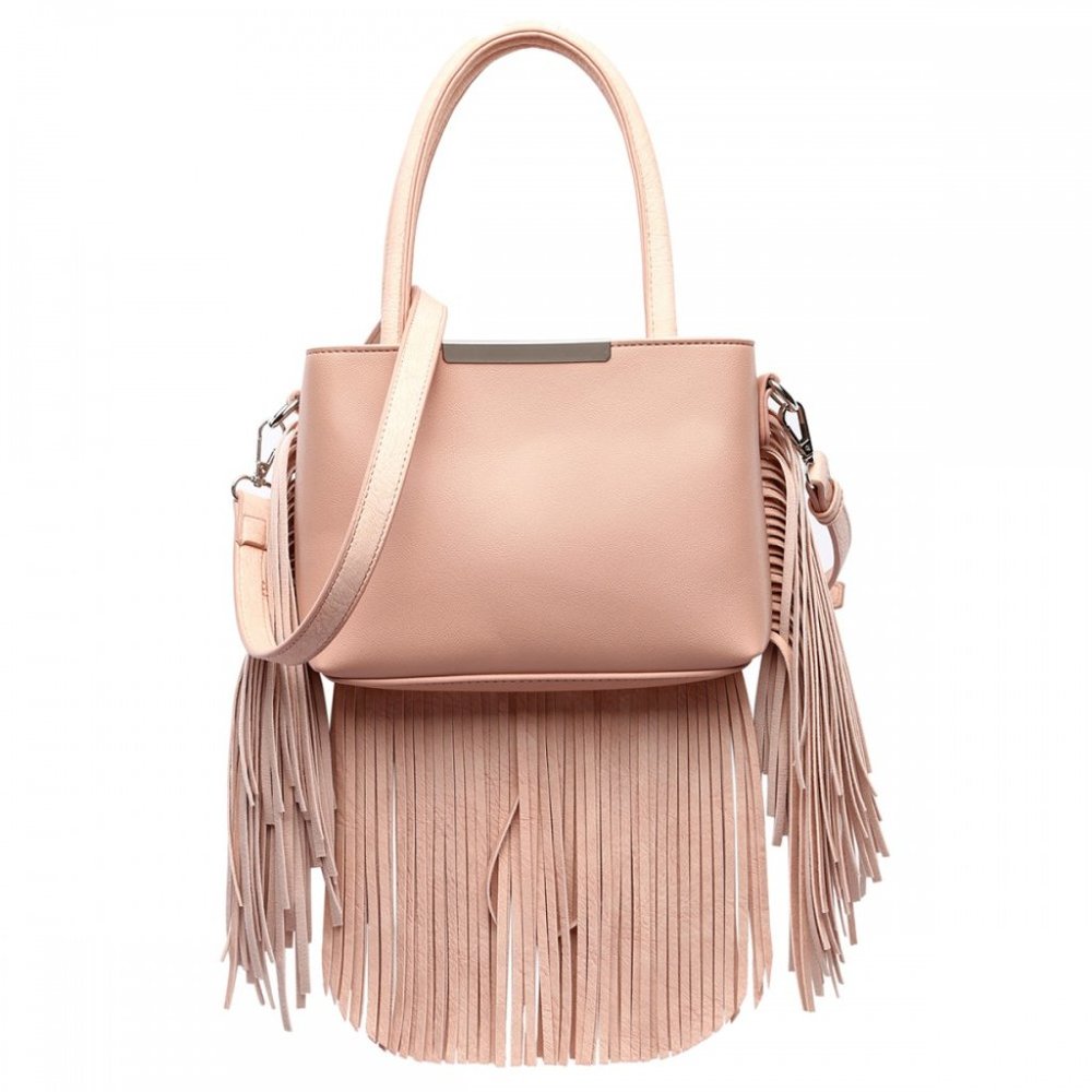 Apricot Solid Fringe Medium Satchel Handbag for Women - Picture 1 of 2